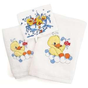  Rubber Ducky Embroidered Bathroom Towel 3 Piece Set