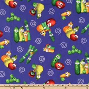  44 Wide VeggieTales Swirls & Characters Indigo Fabric By 