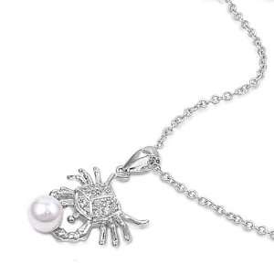   Sterling Silver Pearl with CZ Crab Pendant Necklace 16 Chain Jewelry