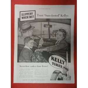 Kelly Tires 50s Print Ad (man/woman/boy/dog)) Orinigal 1950 Vintage 
