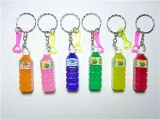 Lot of 6 Keychains Charms Plastic Kawaii Juice Bottles  