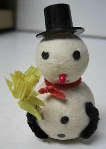 Old Spun Cotton Christmas Snowman with Broom  