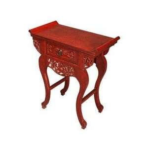   Carved Oriental Console / End Table in Red Crackled Lacquer   frc1053