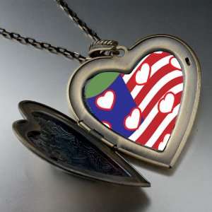  American Flag Hearts Large Pendant Necklace Pugster 