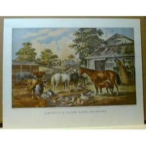  American Farm Yard Morning by Currier & Ives 15x11 Vintage 