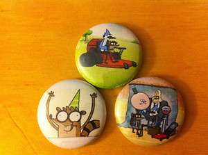   set of 3 1 pins buttons adventure time flapjack mordecai rigby  