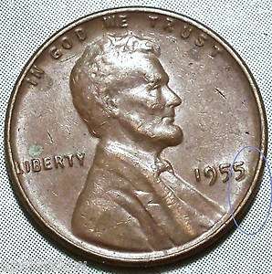 1955 Poor Mans Double Die Wheat Penny ABOUT UNCIRCULATED PLUS Many 