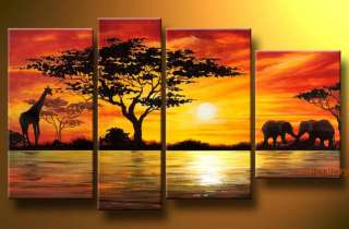   Oil Painting 72x48 Landscape African Elephants River GL023  