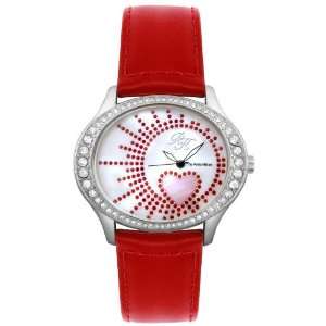  Womens Oval Hearts White/Red Crystal Red Leather 