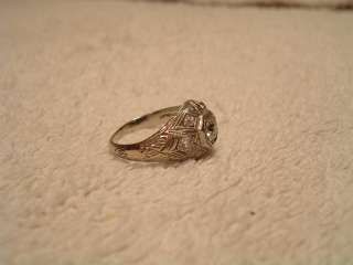 Art Deco Platinum Ring 7 Diamond Antique Hand Engraved  