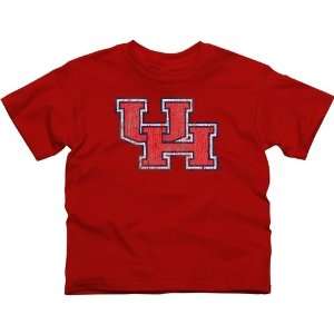  Houston Cougars Youth Distressed Primary T Shirt   Red 