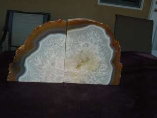 NATURAL AGATE/CRYSTAL GEODE BOOKENDS FOR DISPLAY e947  