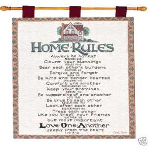 HOME RULES Family Tapestry Wall Hanging  