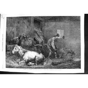  1869 HORSES STABLE FARMER GEORGE MORLAND FINE ART