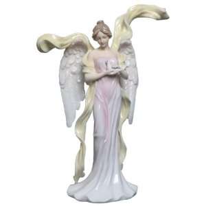   Tall Glazed Porcelain Angel in Pink Dress Holding Dove