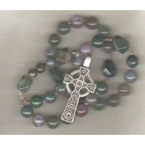  Anglican Prayer Beads of Colorful Jasper, Celtic Cross 