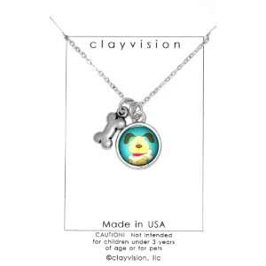  Clayvision Dog Bone w/Color Dog Charm on a Necklace 