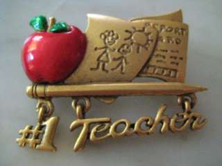 AJC #1 Teacher Apple Pencil Report Card Pin Gold Tone  