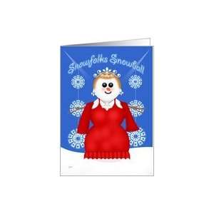 Snowman Snow Woman in Red Dress Christmas Queen Funny Card 