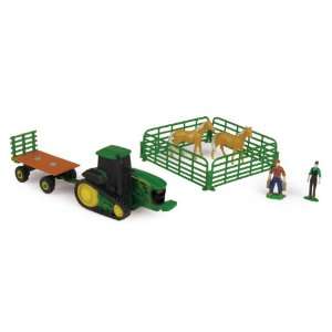  John Deere 10 Piece Tractor Set with Two Light Brown 