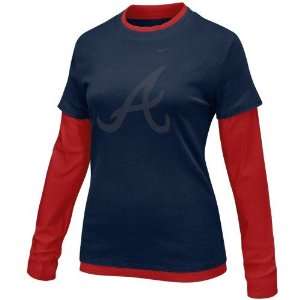  Nike Atlanta Braves Ladies Navy Blue Red Double Layer Team Logo 