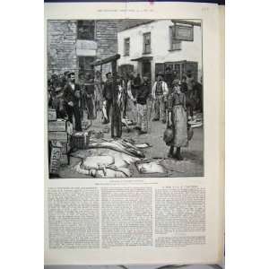   1888 Fish Sale Polperro Cornwall Market Victorian Art