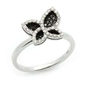   55ct Round Black & White Diamond Butterfly Band (G H, SI1) Jewelry