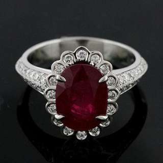 Vintage Style Platinum 4.47ct Oval Ruby and Diamond Engagement Ring 