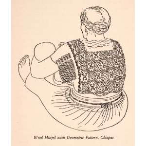  1929 Wood Engraving Wool Huipil Costume Woman Baby Pattern 