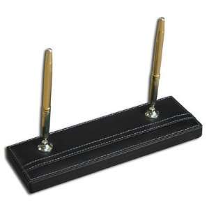   Rustic Black Leather Double Pen Stand (Gold) by Dacasso Electronics