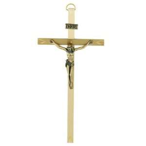  10 Brass Engraved Wall Crucifix w/ Antique Gold Finish 