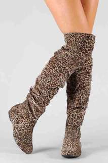 New Womens Thigh High Boots Suede Vickie Hi Leopard Tiger Black Brown 