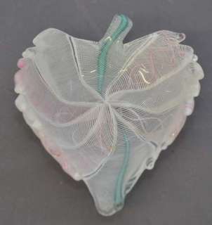   Miniature/Mini Latticino Art Glass Leaf Dish Murano Blue Pink 2.75
