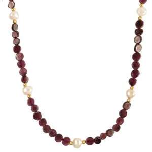   Garnet Beads with Pink Pearl & Vermeil Beads, Necklace 18 Jewelry