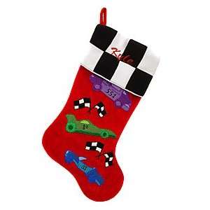  Personalized Red Velvet Stocking With Racecar Design