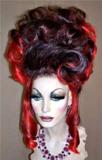 Drag Queen Wig Updo Tall Red Black Updo Twist & Curls  