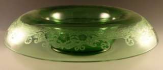 Fostoria Glass Vesper Etched Green Rolled Rim Console Bowl