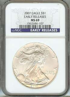2007 $1 Dollar US Silver American Eagle NGC Early Releases Certified 