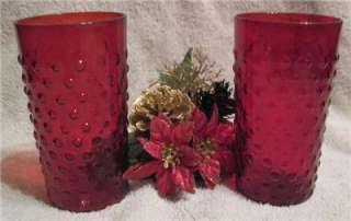 VTG Imperial Ruby Red HOBNAIL Glass TUMBLERS Glasses Glassware GREAT 
