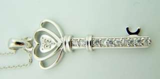Sterling Silver .925 Key Diamond Necklace Heart Pendant  