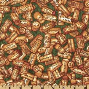  44 Wide Through The Grapevine Corks Green/Tan Fabric By 