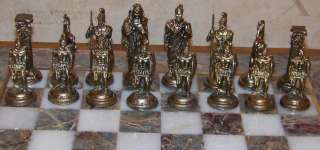 16 Square Marble Board Ancient Greek Metal Figures Chess Set  