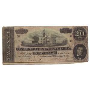 Confederate States of America $20 Currency Note