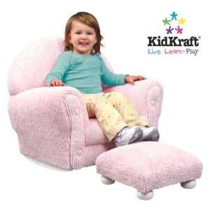   Pink Chenille Upholstered Rocking Chair & Ottoman