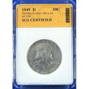  1949 D Franklin Silver Half Dollar Certified by SGS 