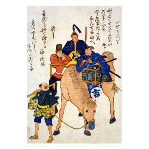  Two Japanese Men and a Foreigner Riding on a Horse 
