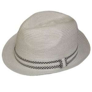   TRILBY WHITE WOVEN POLY HAT PLAID RIBBON SM MED