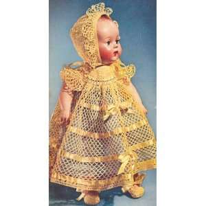 Vintage Crochet PATTERN to make   Baby Doll Dress Hat Shoes 15 inch 