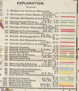 1897 Crams Railway Map of Minnesota. Genuine.  