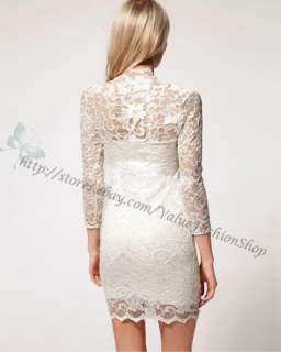 Womens V Neck Floral Lace Elegant 3/4 Sleeve Summer Cocktail Party 